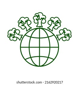Icono de línea de planeta verde y bosque. Símbolo de ecología, conciencia ambiental, concepto de protección de la naturaleza. Ilustración vectorial