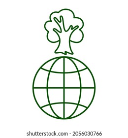 Line icon of green planet and tree. Symbol of ecology, environmental awareness, nature protection concept. Vector Illustration