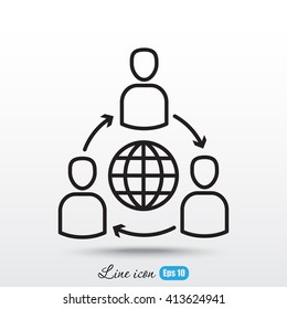 Line icon- Group of  People Around the World