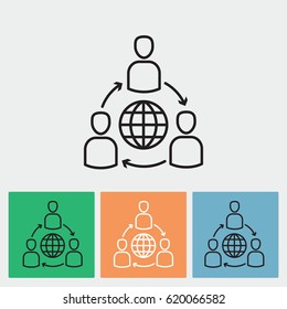 Line icon- Group of  People Around the World
