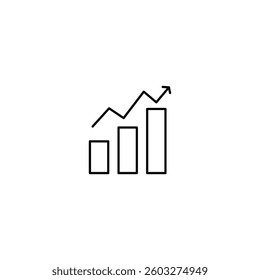 Line icon of a growing bar chart with an upward arrow in vector format.