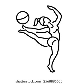 A line icon of gymnastic woman doing ball balance exercise 