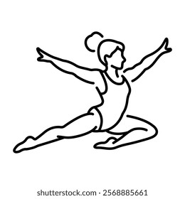 A line icon of gymnastic woman doing power jump 