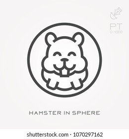 Line icon hamster in sphere