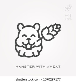 Line icon hamster with wheat