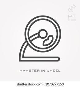 Line icon hamster in wheel
