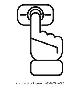 Line icon of a hand activating a button on a control panel, representing interaction, activation, and technology