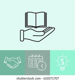 Line icon- Hand and book
