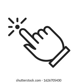Line icon of hand cursor vector isolated. Computer pointer, click symbol. Press here gesture.