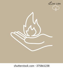 Line icon- hand with fire