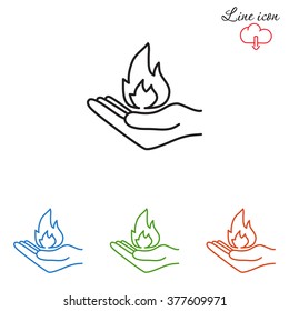 Line icon- hand with fire