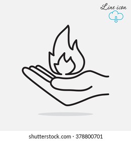 Line icon- hand with fire