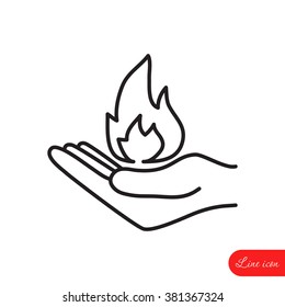Line icon- hand with fire