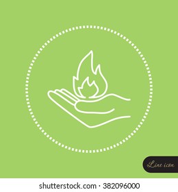 Line icon- hand with fire