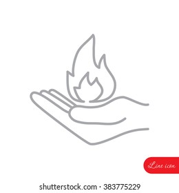 Line icon- hand with fire