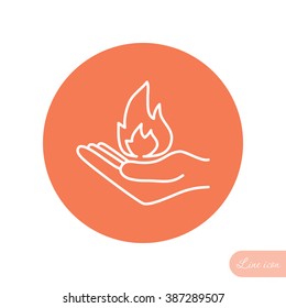 Line icon- hand with fire