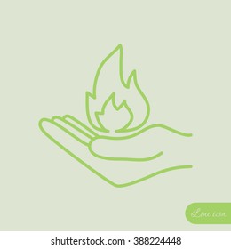 Line icon- hand with fire