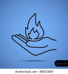 Line icon- hand with fire