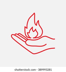 Line icon- hand with fire