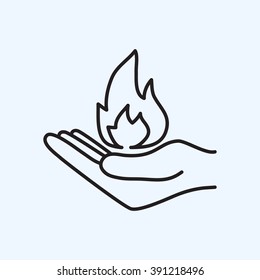 Line icon- hand with fire