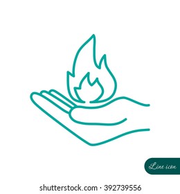 Line icon- hand with fire