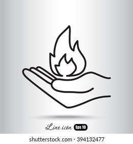 Line icon- hand with fire