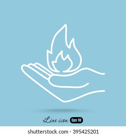 Line icon- hand with fire