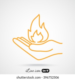 Line icon- hand with fire