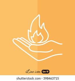 Line icon- hand with fire