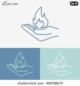 Line icon- hand with fire