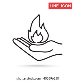 Line icon- hand with fire