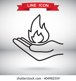 Line icon- hand with fire