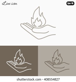 Line icon- hand with fire