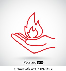 Line icon- hand with fire