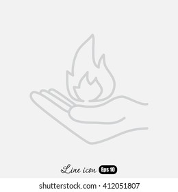 Line icon- hand with fire
