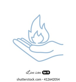 Line icon- hand with fire