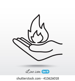 Line icon- hand with fire