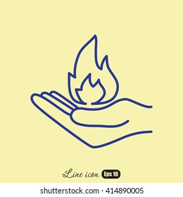 Line icon- hand with fire