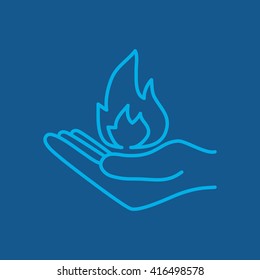 Line icon- hand with fire
