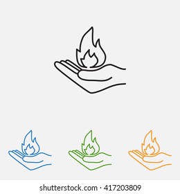 Line icon- hand with fire