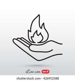 Line icon- hand with fire