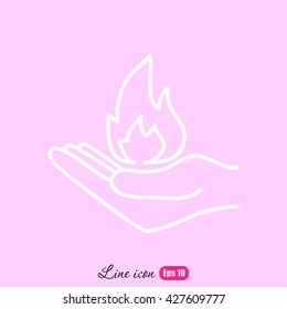 Line icon- hand with fire