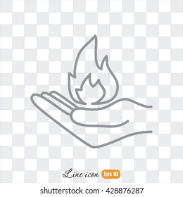 Line icon- hand with fire