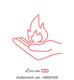 Line icon- hand with fire