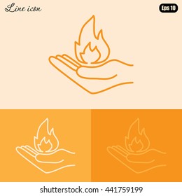 Line icon- hand with fire