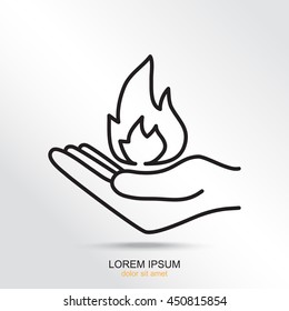 Line icon- hand with fire