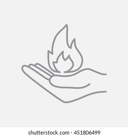 Line icon- hand with fire