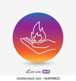 Line icon- hand with fire