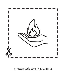 Line icon- hand with fire