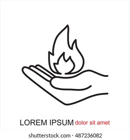 Line icon- hand with fire